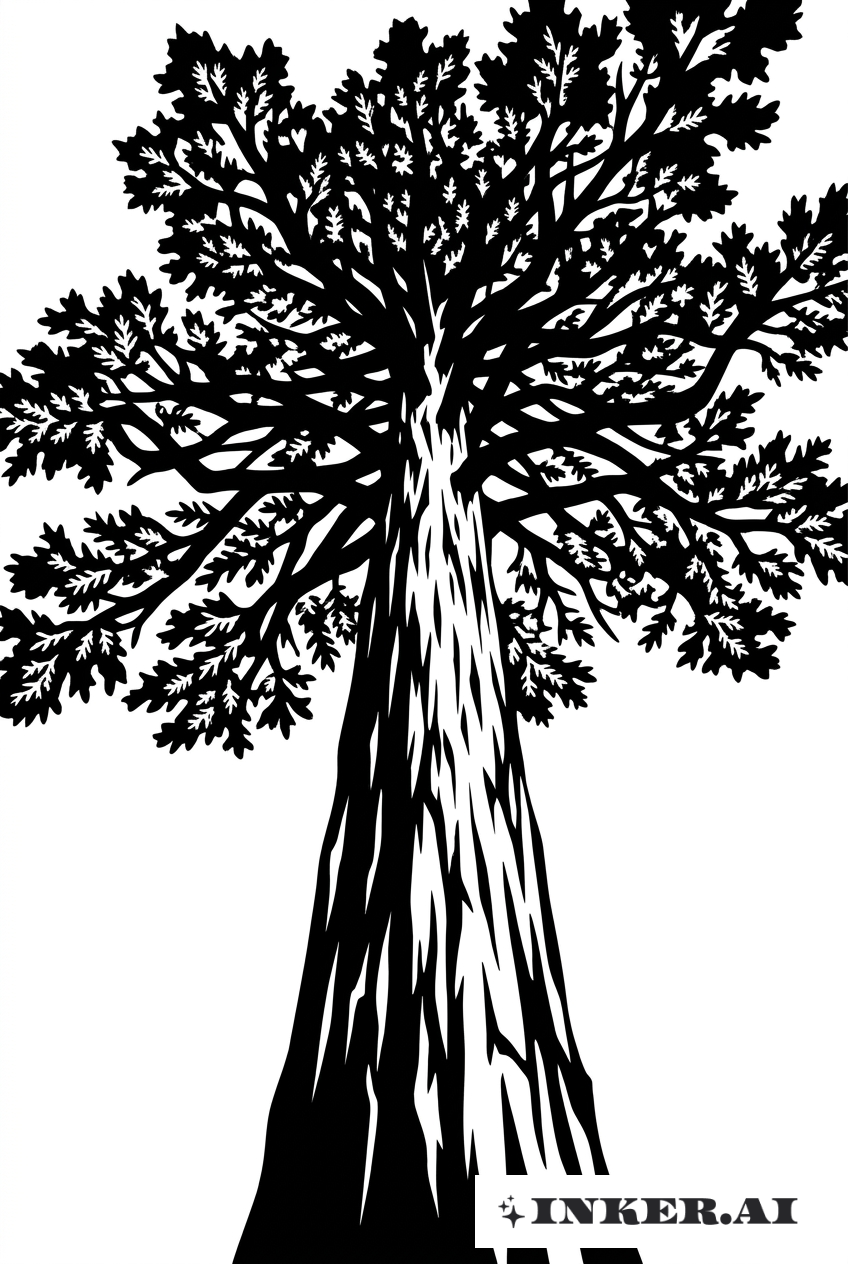 レッドウッドの木々の樹冠とブラックワークシーン