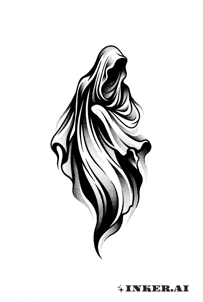 Tatuaje de Velo Fantasmal Blackwork