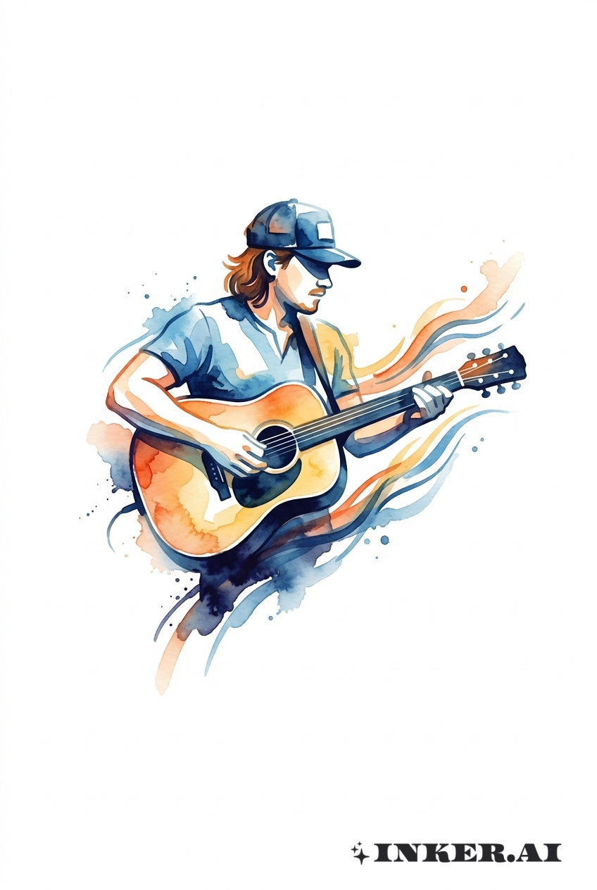 Morgan Wallen Gitarren-Aquarell-Szene