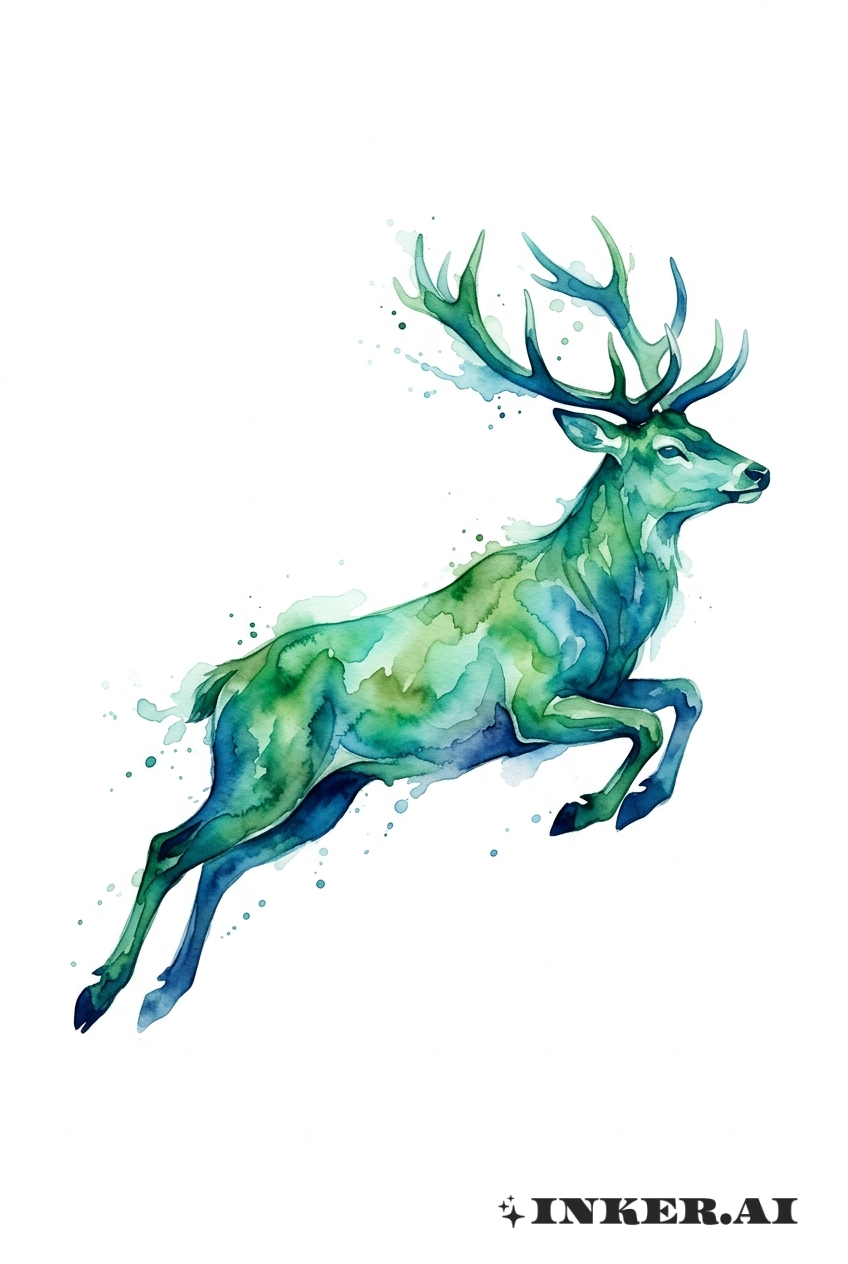 Graceful Buck with Watercolor Splashes