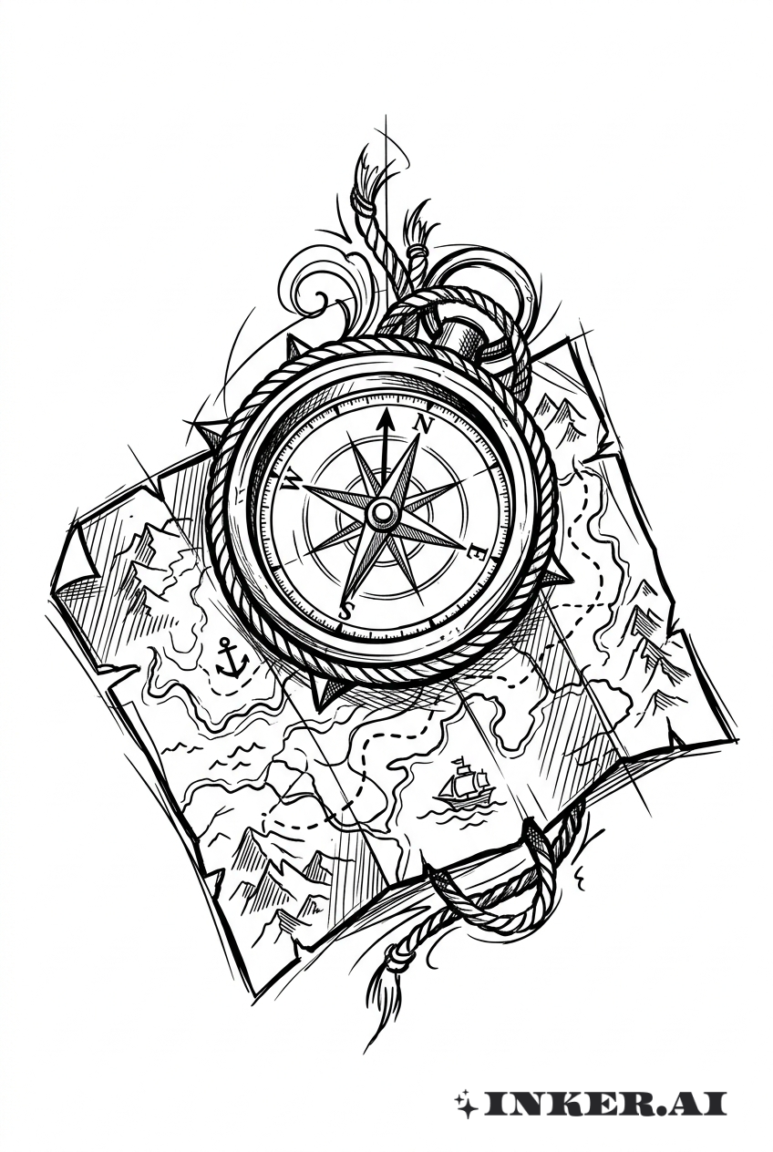 Esboço do Mapa do Vagabundo e Bússola