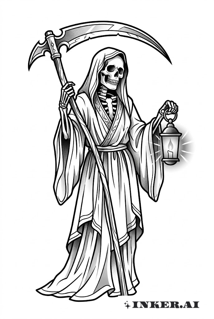 持镰刀和灯笼的圣死亡女