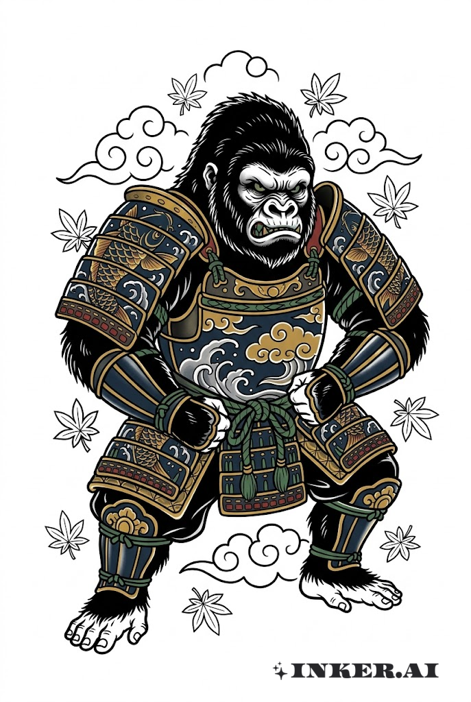 Samurai-Gorilla mit Koi-Rüstung