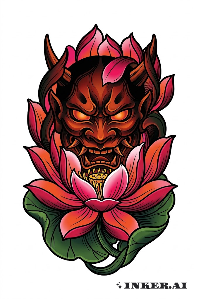 传统鬼面与莲花