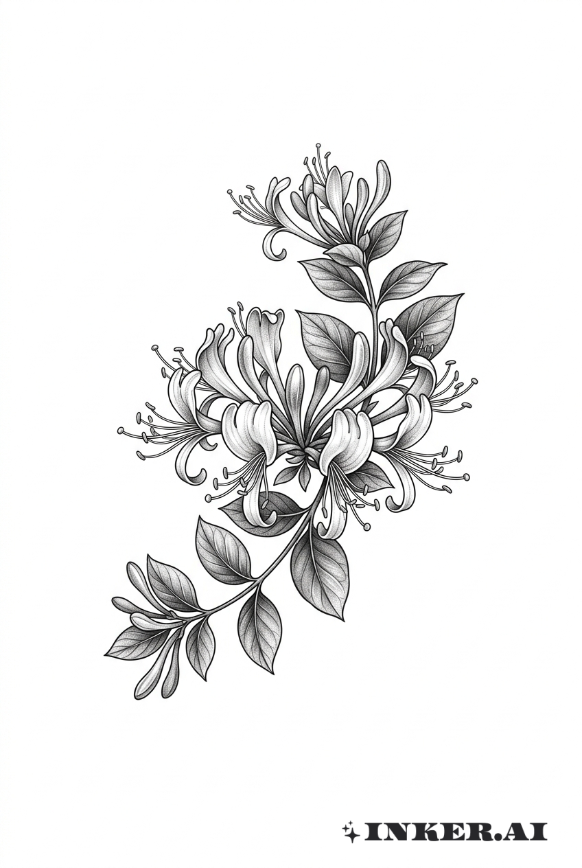 Close-Up Realistic Honeysuckle Flowers