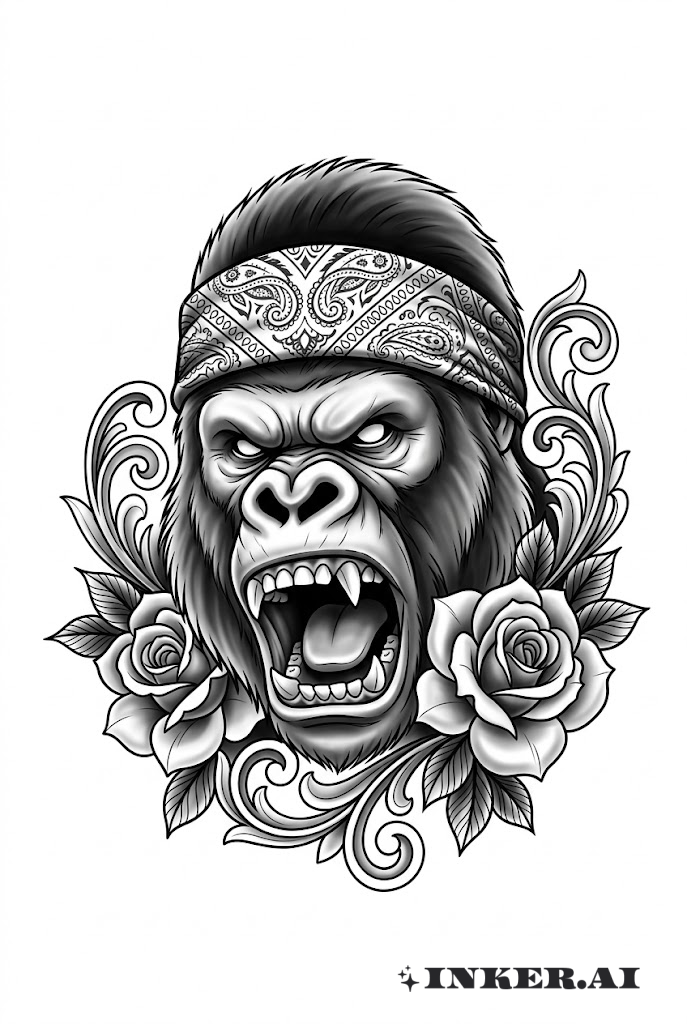 Chicano Gorilla mit Bandana