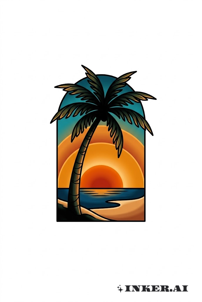 석양과 야자수 실루엣