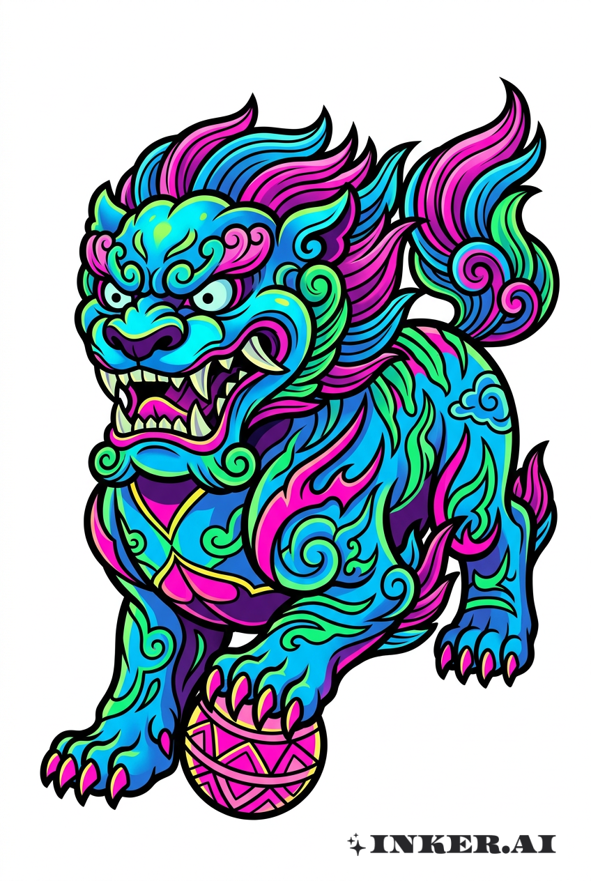 霓虹守護石獅