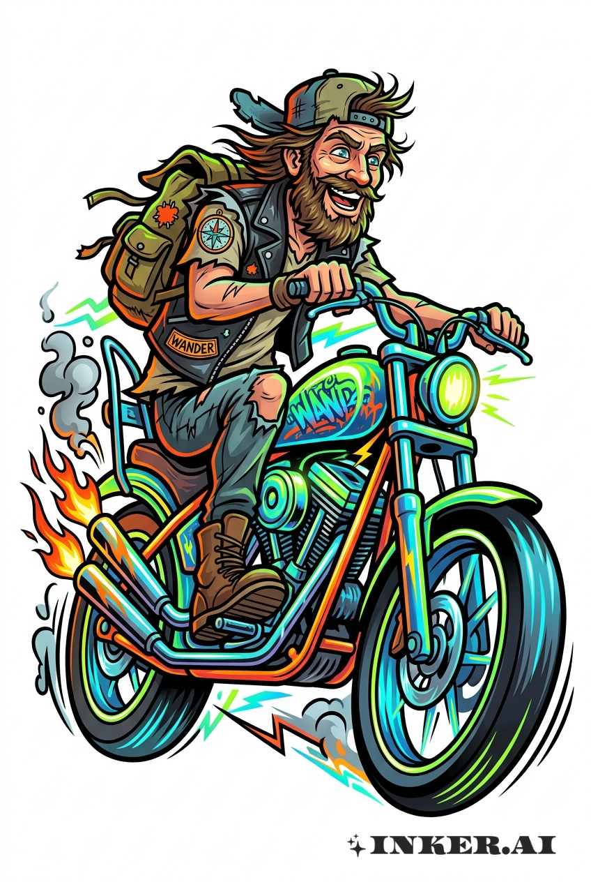 Vagabundo Andando de Moto Neon