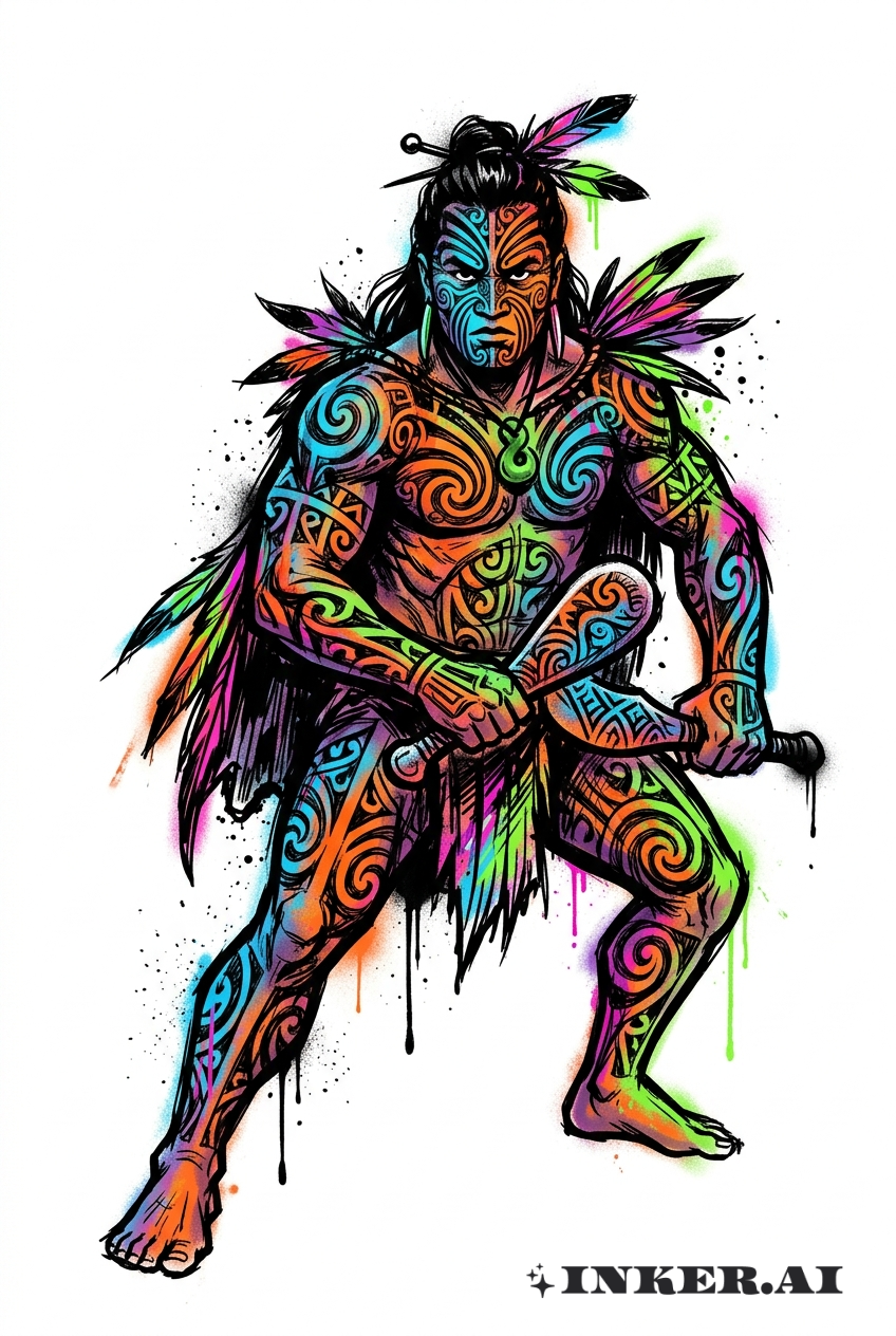 Guerrier en Spirale Graffiti Maori