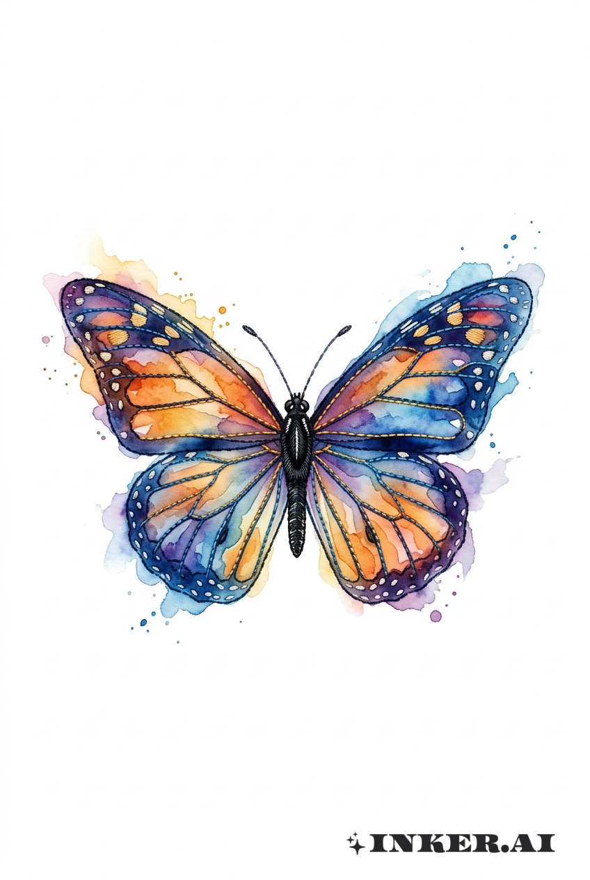 Papillon Brodé en Aquarelle