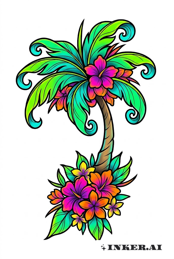 네온 꽃이 핀 손바닥