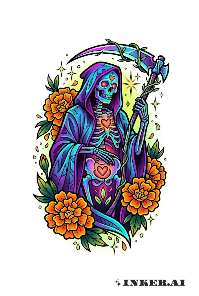 Santa Muerte Néon Faucheuse