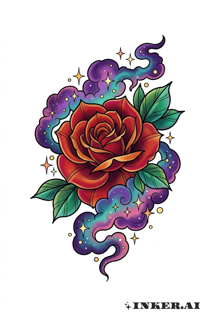 Space Nebula Rose Tattoo