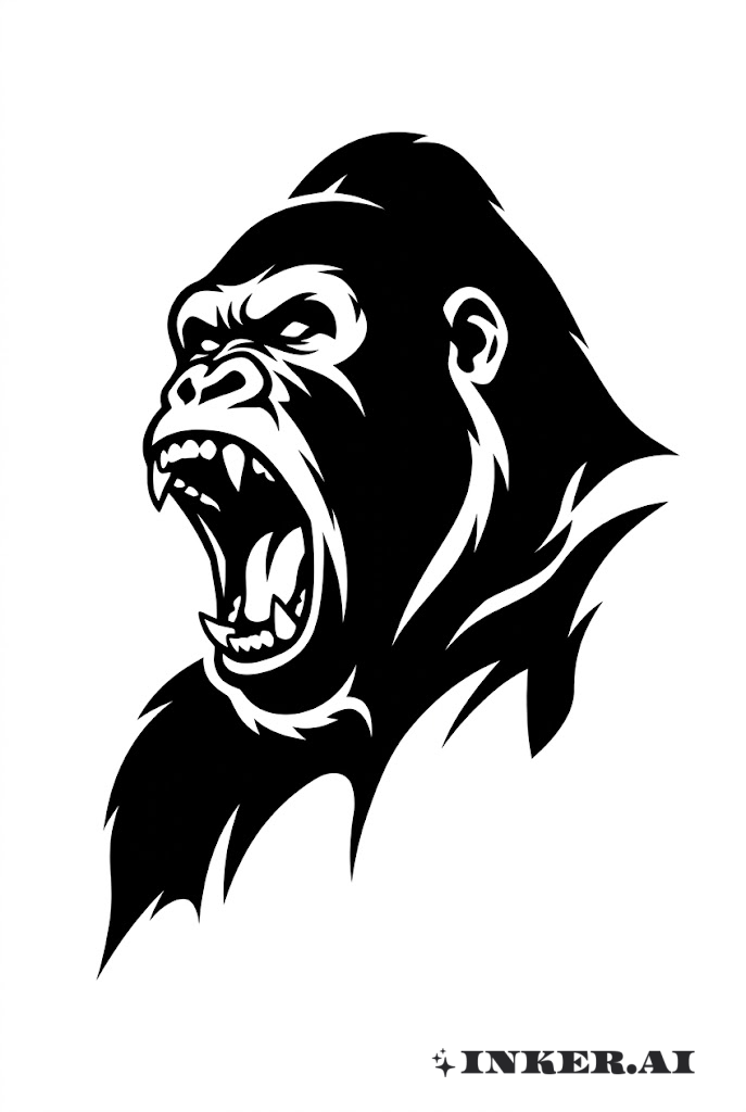 Gorilla brüllt Blackwork Szene