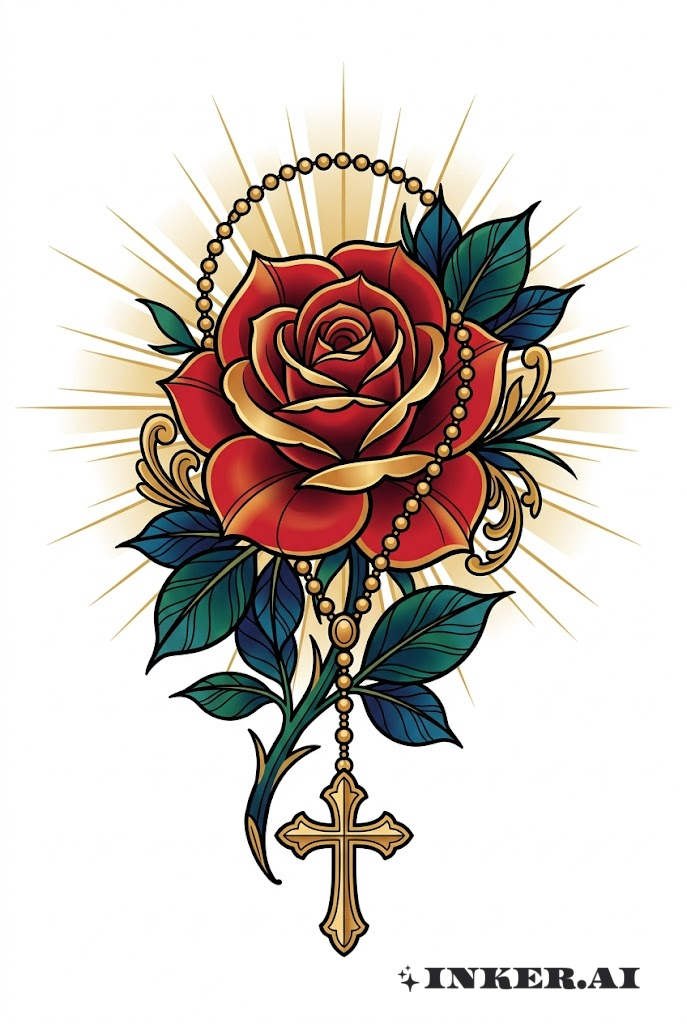 성실한 꽃 네오 전통 타투