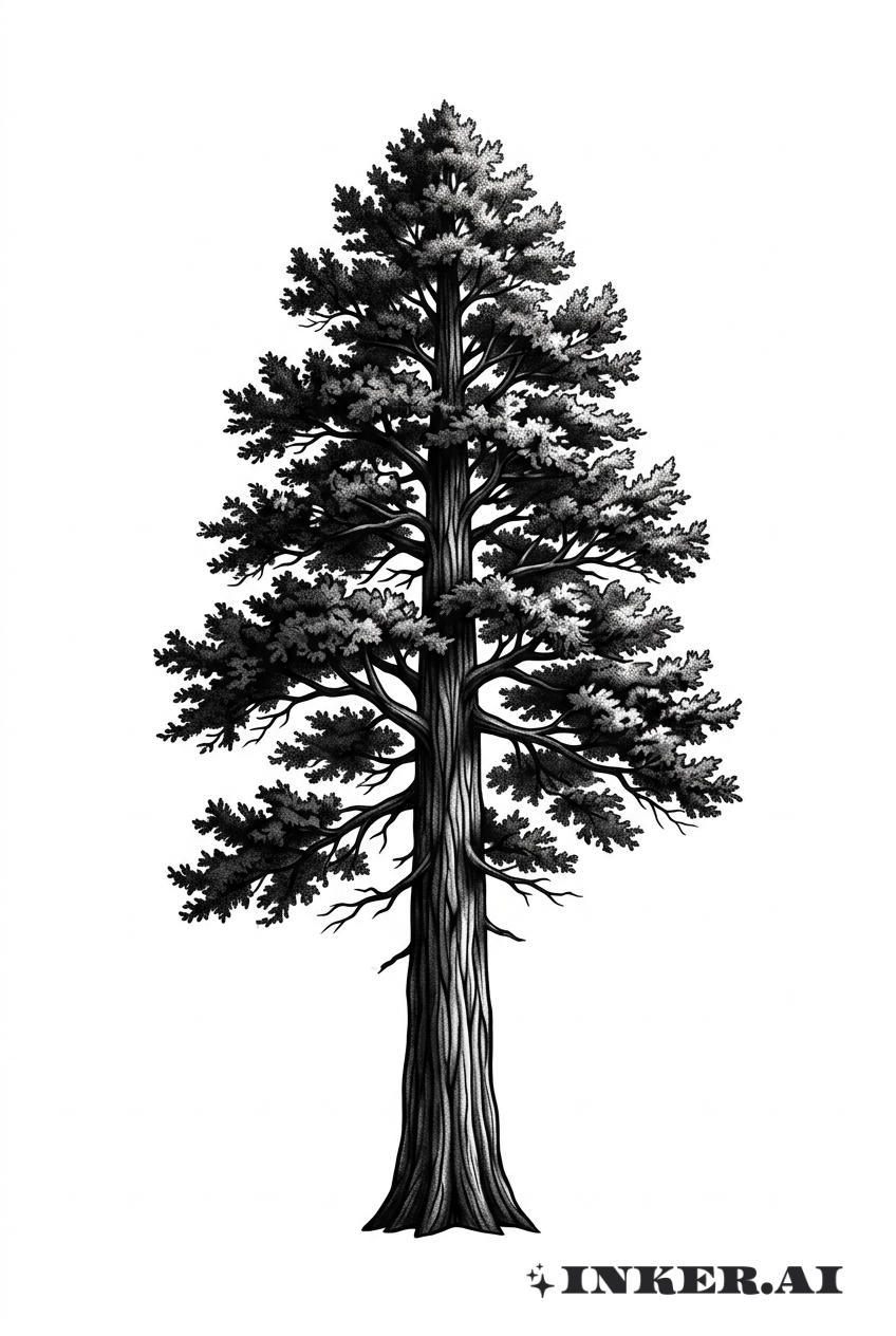 写实红杉树剪影