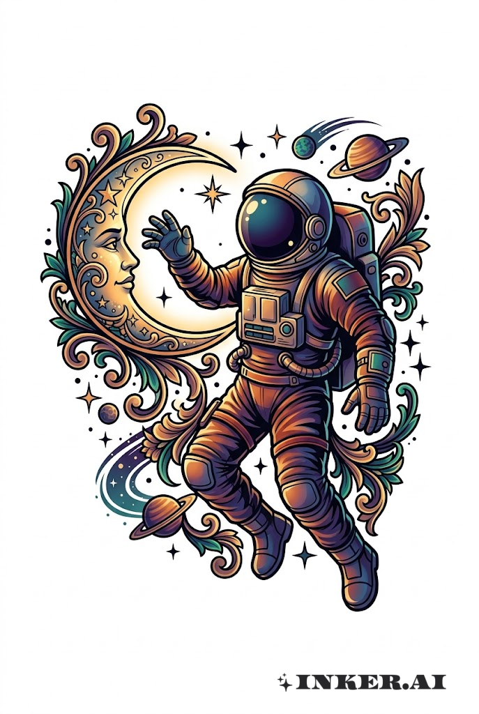 Astronaut, der nach dem Mond greift