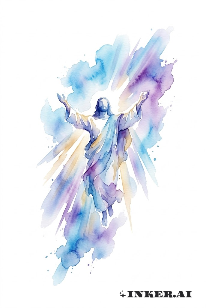 Aquarell Jesus aufsteigend im Licht
