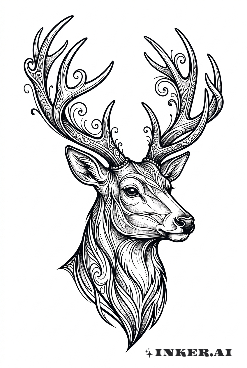 Elegant Buck Head Portrait Linework