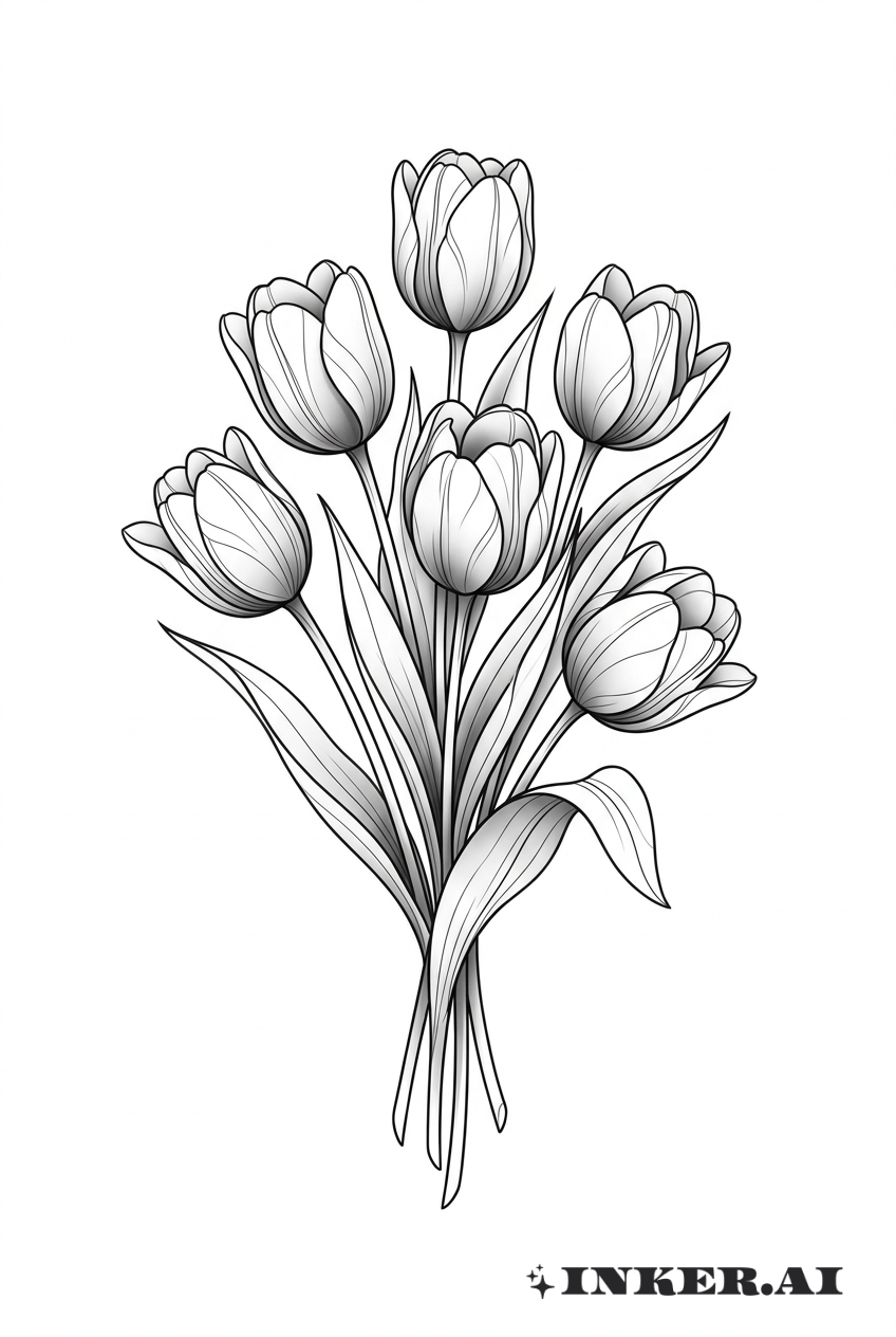 Croquis de bouquet de tulipes en style linéaire