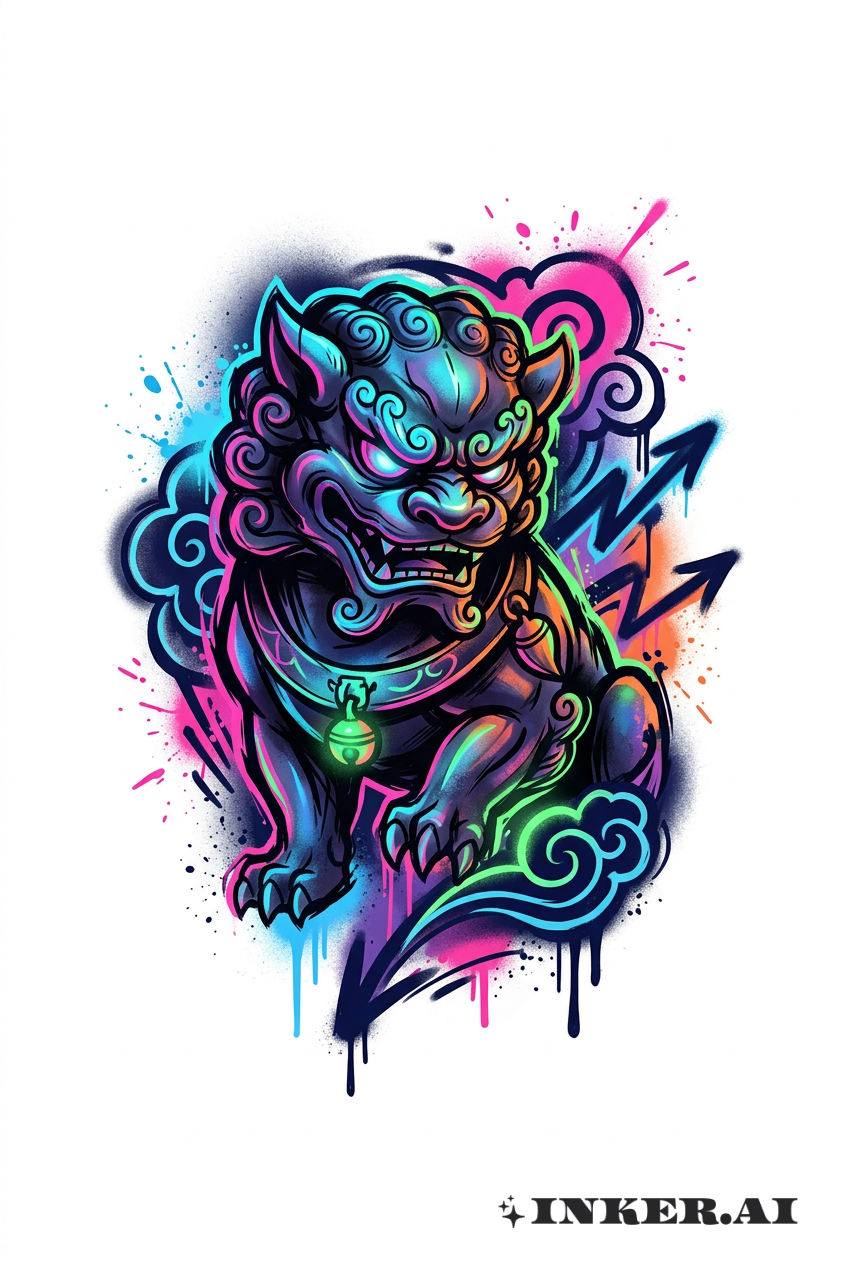 霓虹塗鴉石獅