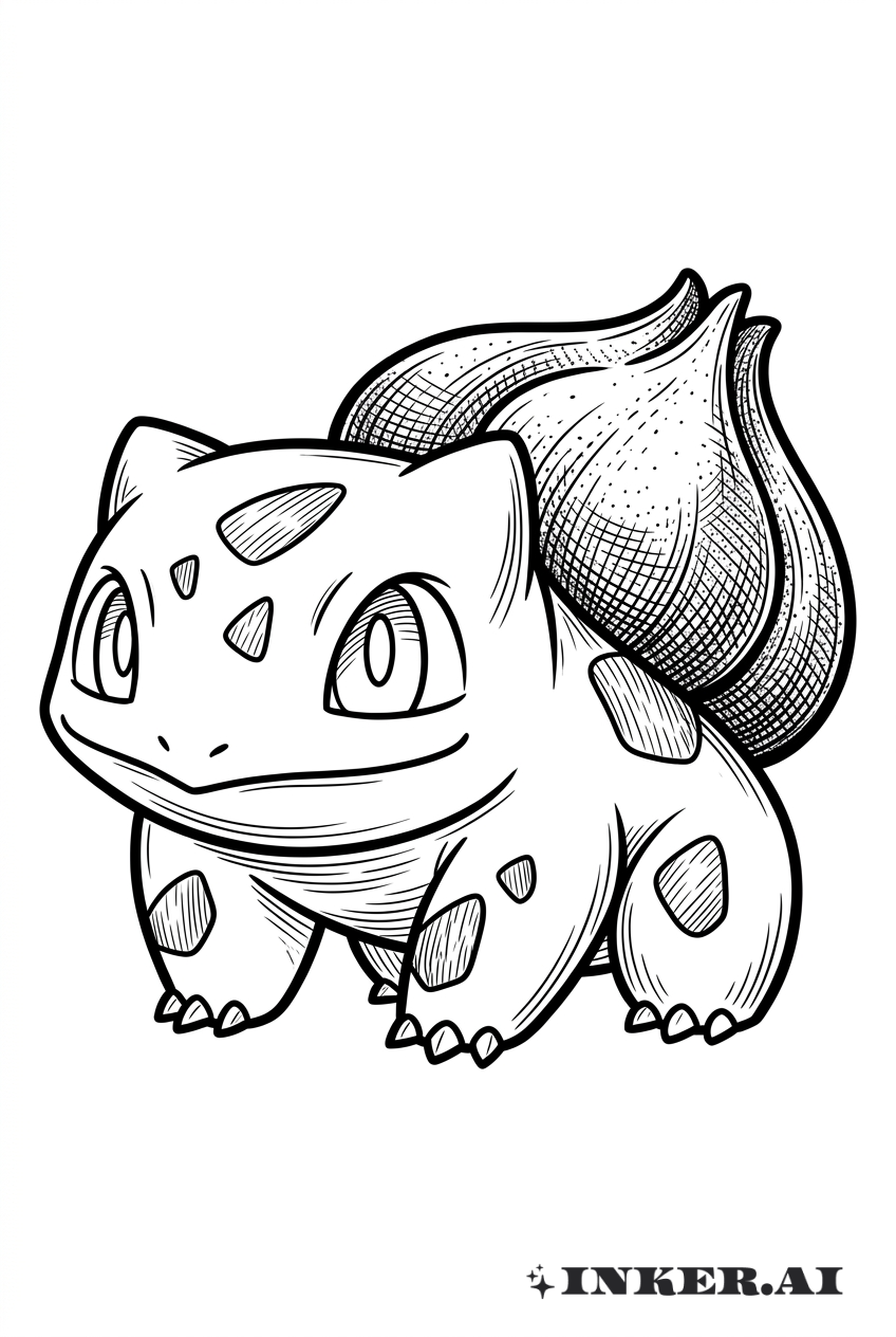 Phác thảo Bulbasaur ở tư thế ngồi