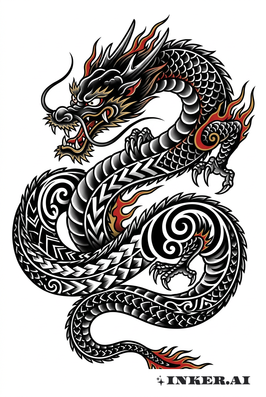 Tatouage Fusion Dragon Maori
