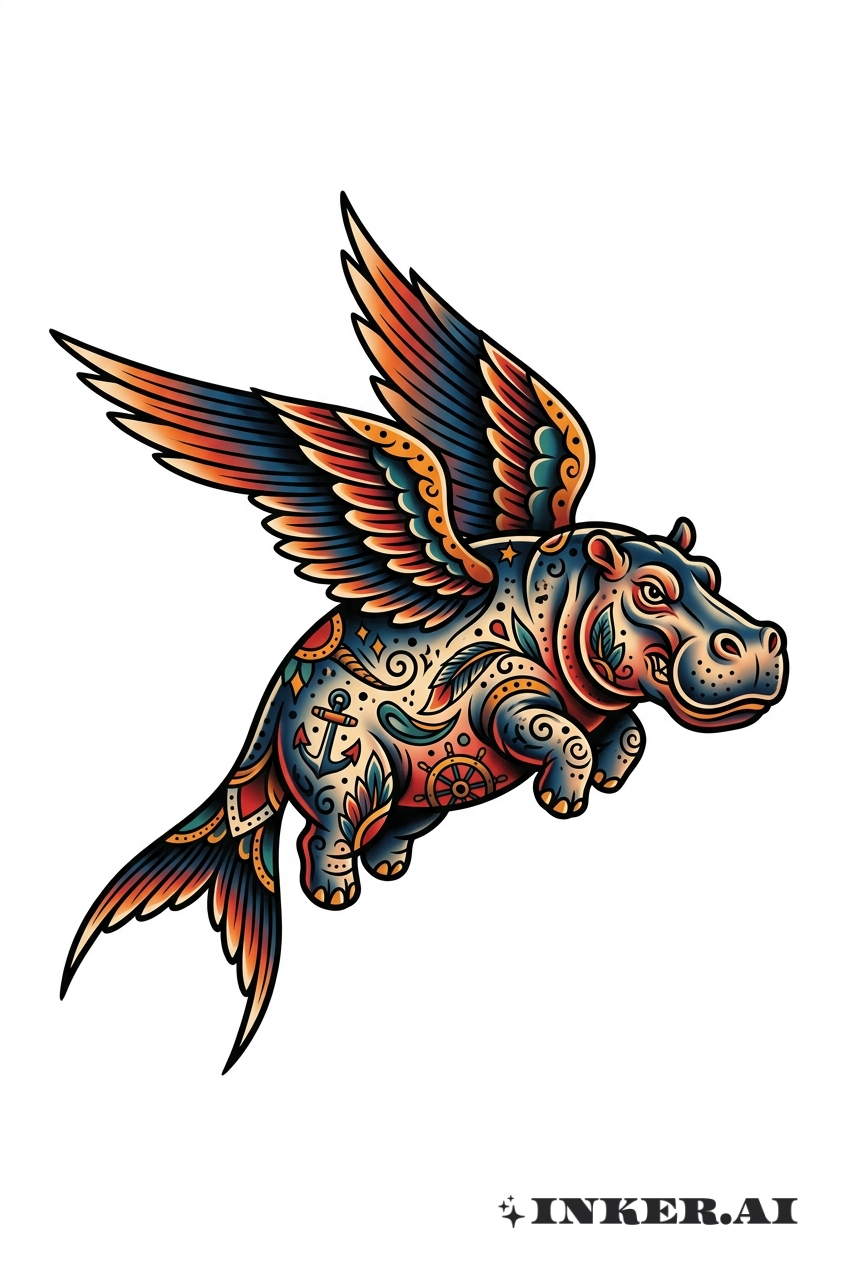 Nilpferd in traditioneller Schwalbenpose