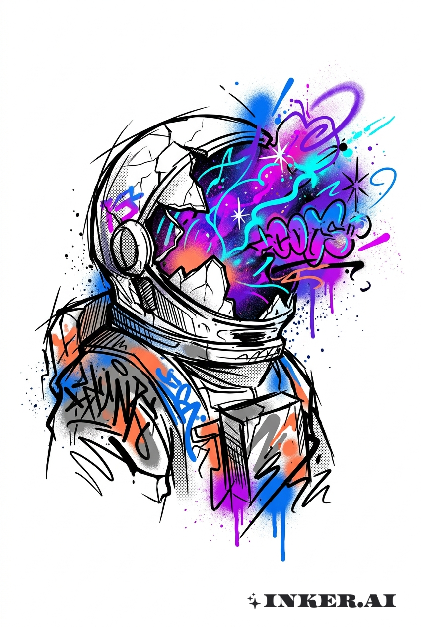 Broken Helmet Astronaut Graffiti