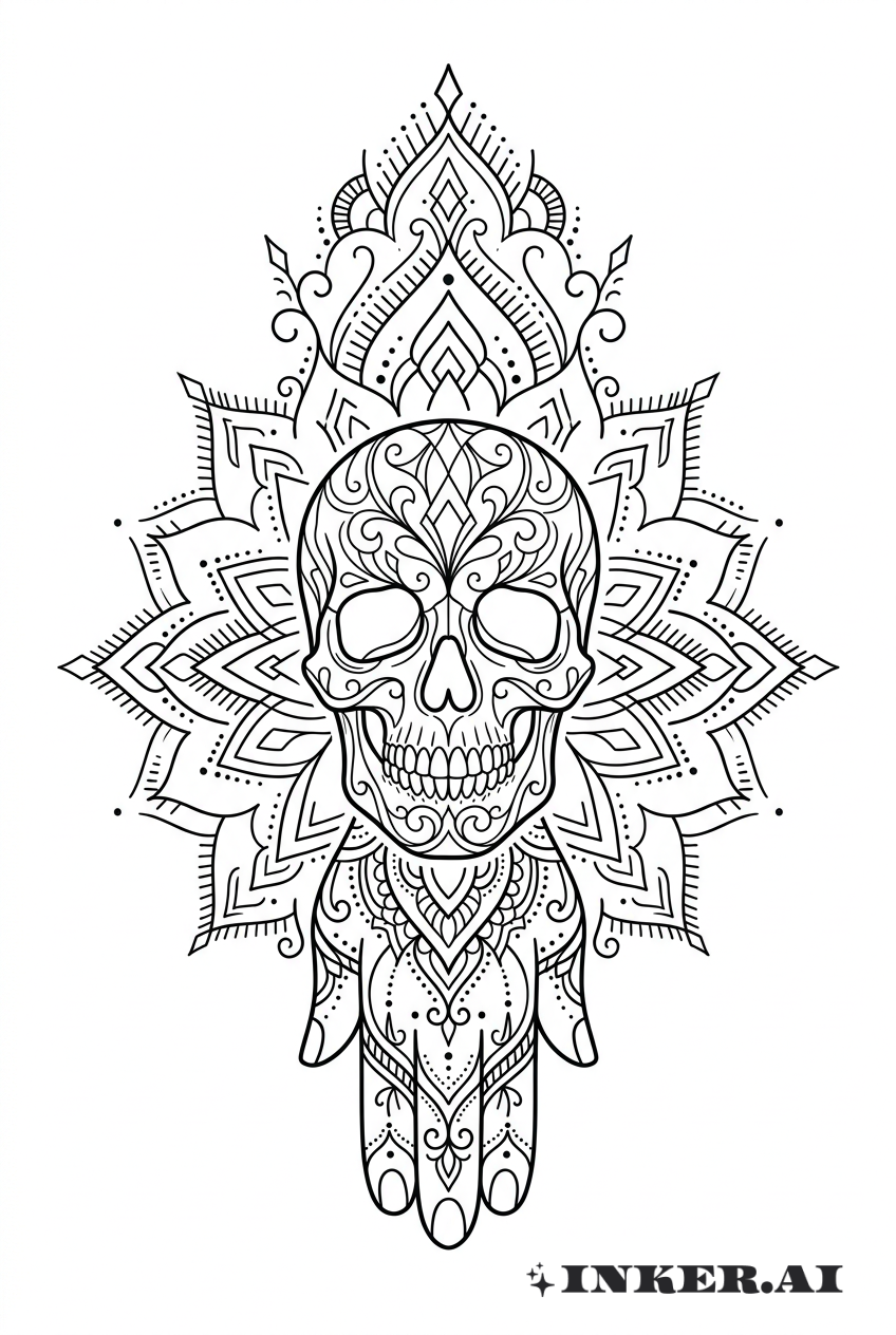 Ornamentaler Schädel Hand Mandala