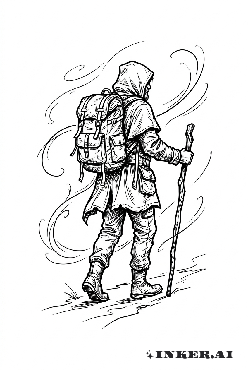 Desenho de Vagabundo com Silhueta de Andarilho