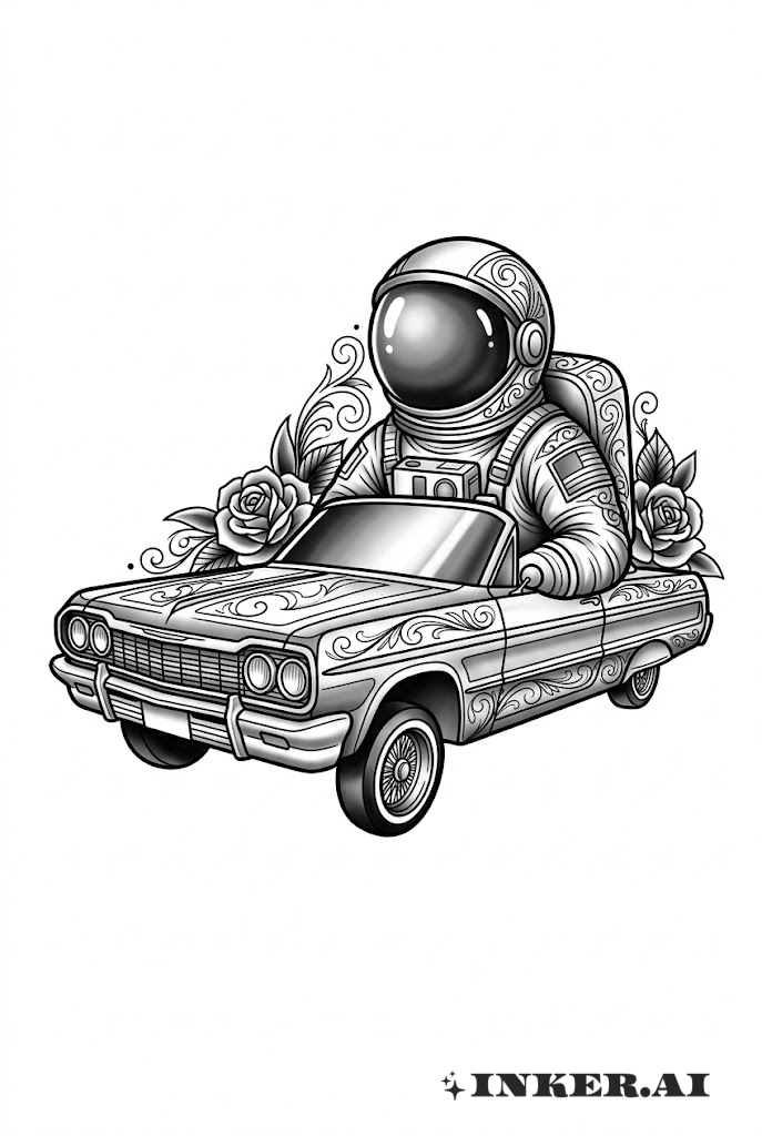Chicano-Astronaut mit Lowrider