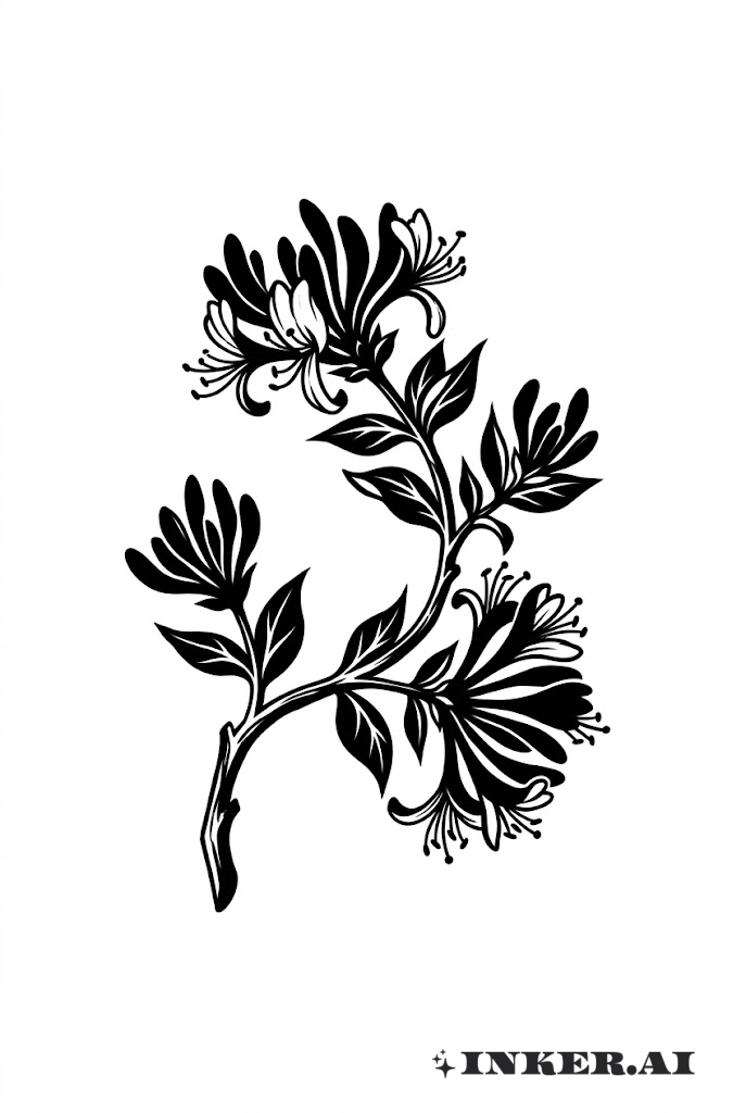 Bold Blackwork Honeysuckle Branch