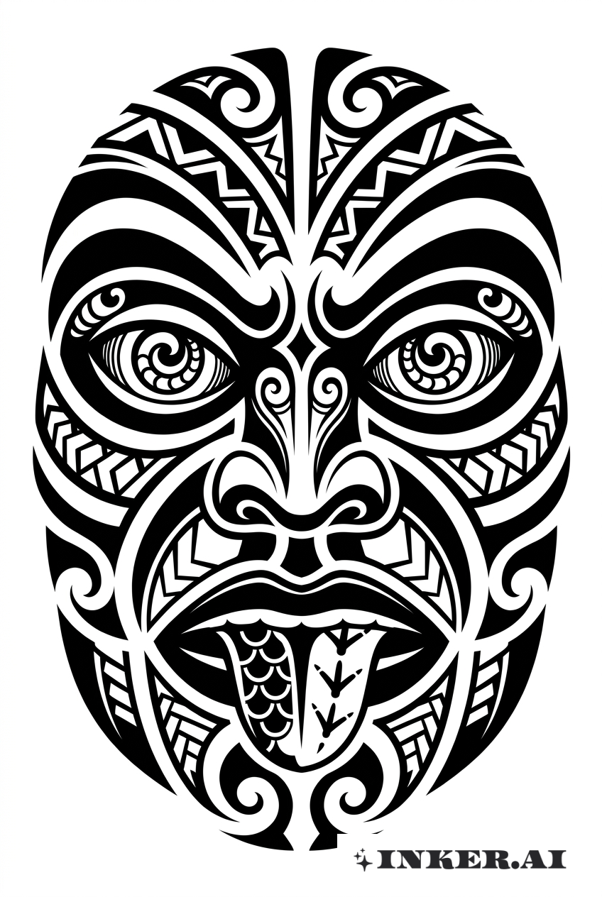 Visage Tiki Blackwork Maori