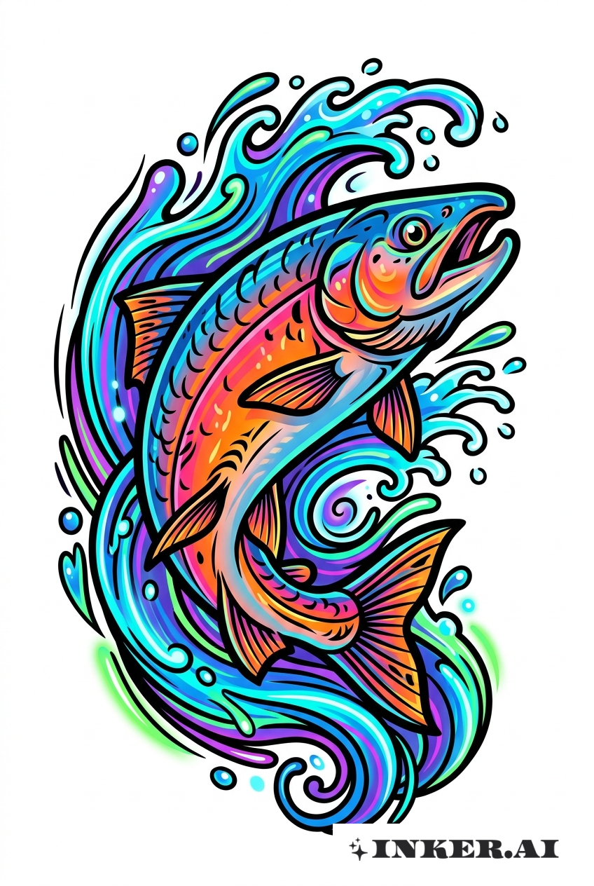 Salmon with Neon Waves