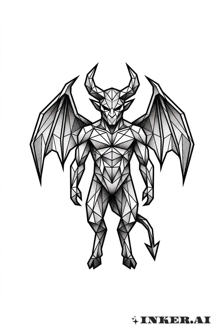 Dämonensilhouette mit geometrischen Mustern