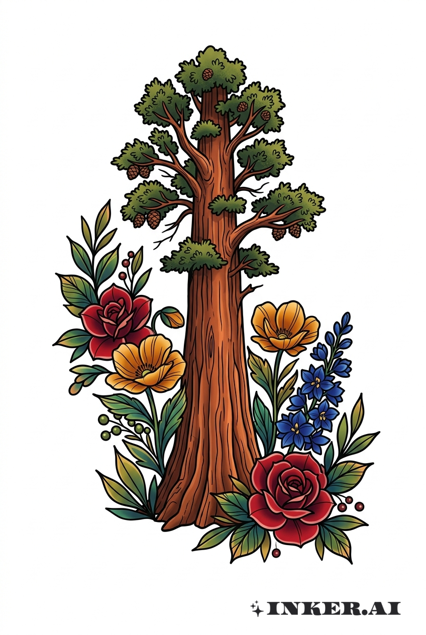 フローラルフレーム付きレッドウッドツリー