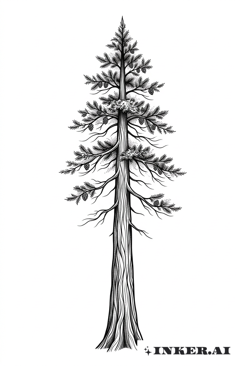 レッドウッドの木のシルエットラインワーク