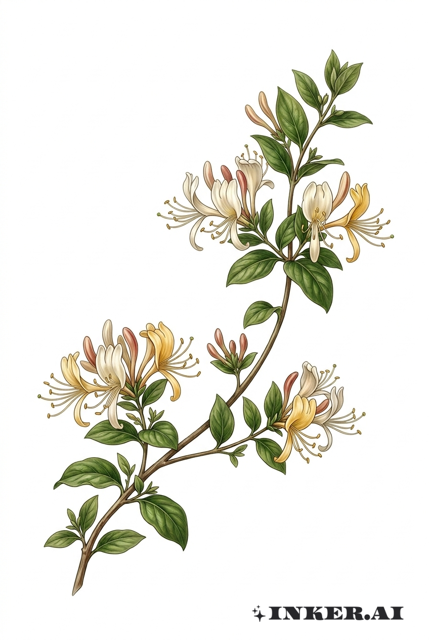 Rama de Madreselva Floreciendo Realista