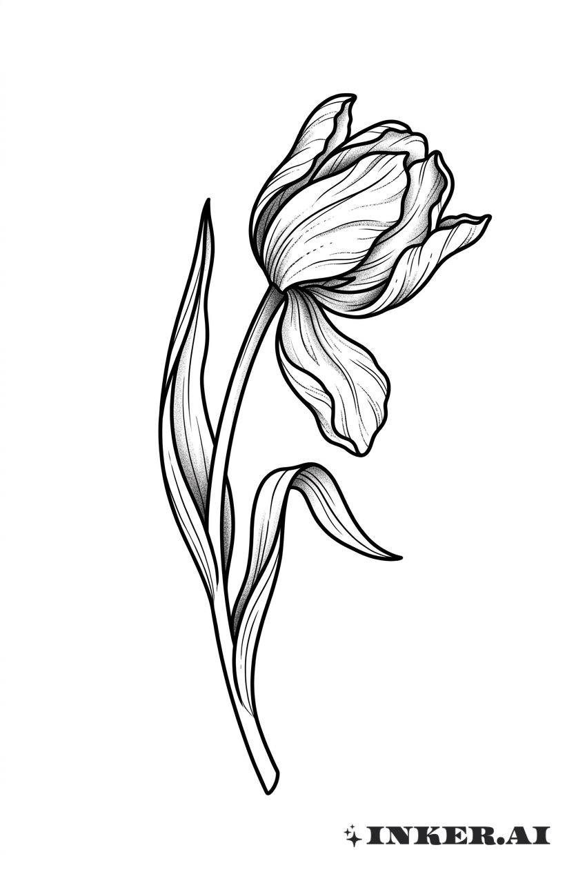Tulipe fanée en noir et gris