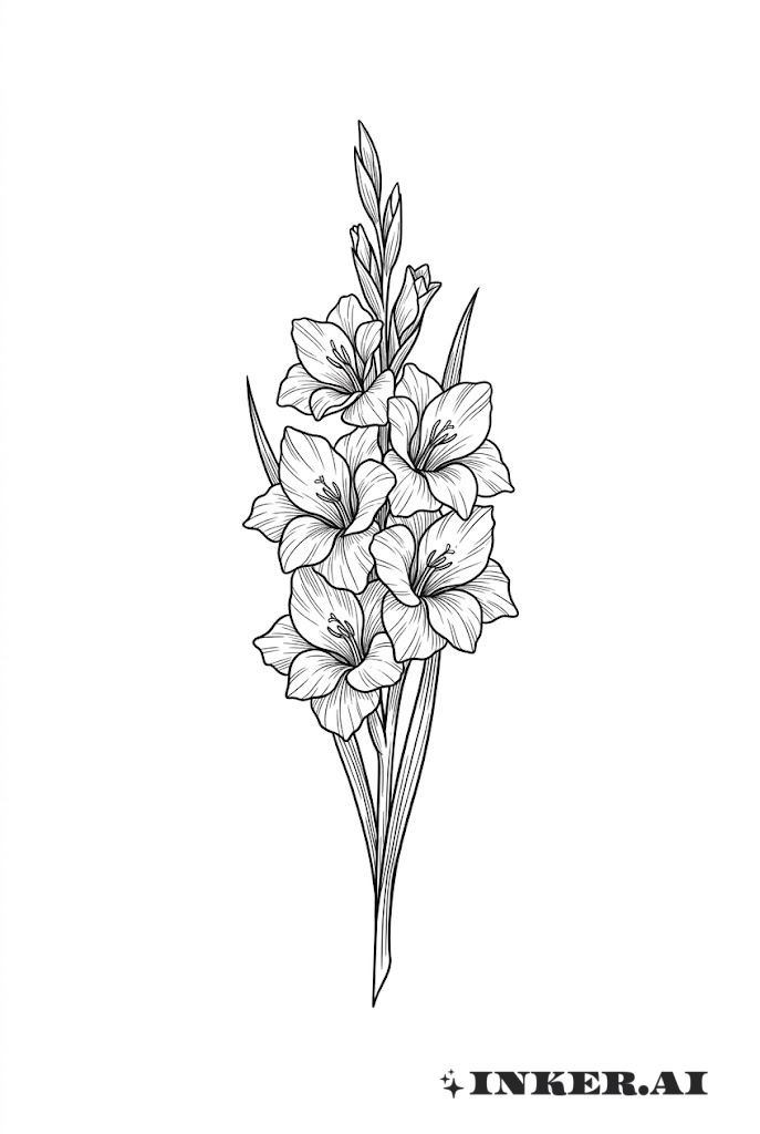 劍蘭手稿花束構圖