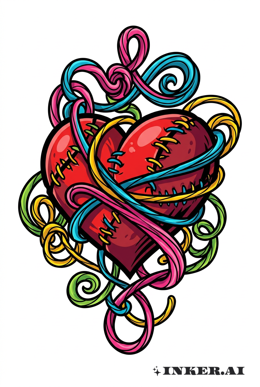 Gesticktes Herz und Faden