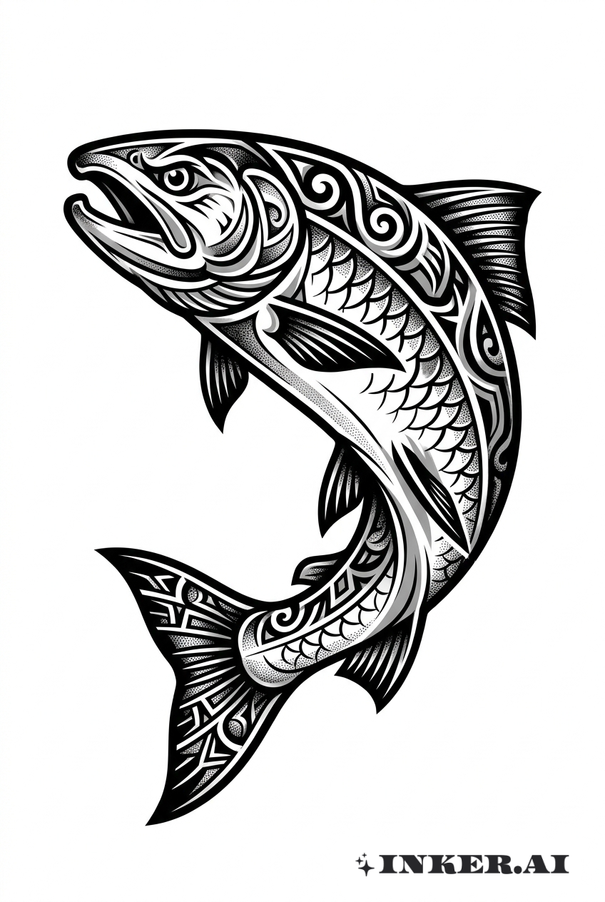 Salmão Tribal Preto e Cinza