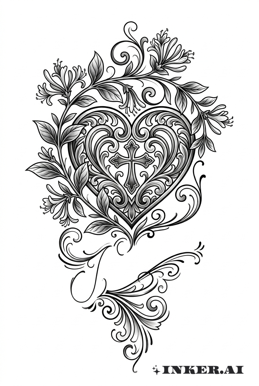 Honeysuckle Heart and Script