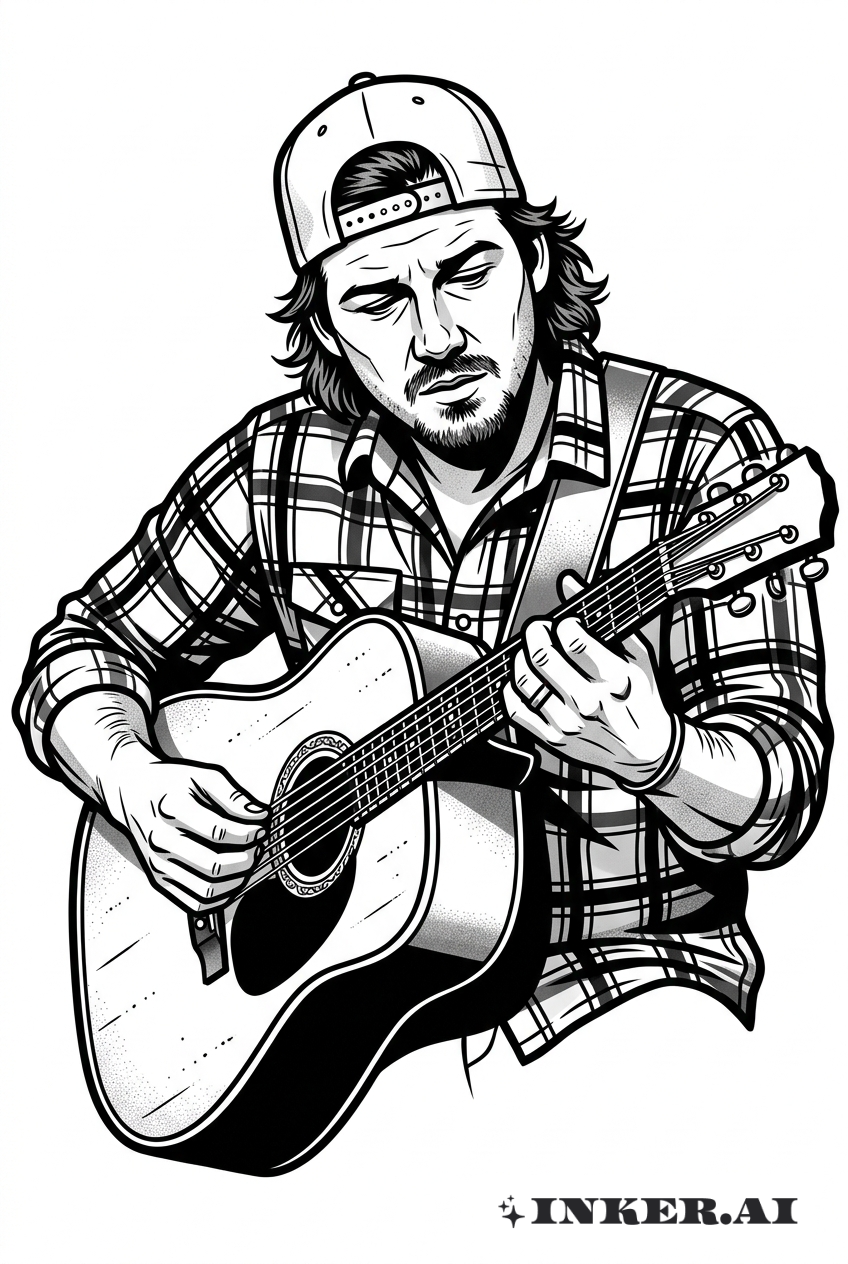 Hình Xăm Silhouette Đàn Guitar Morgan Wallen Đen Trắng