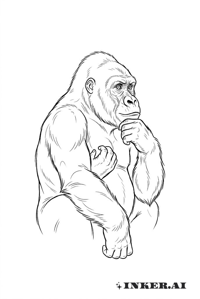 Skizze Gorilla Nachdenklichkeit