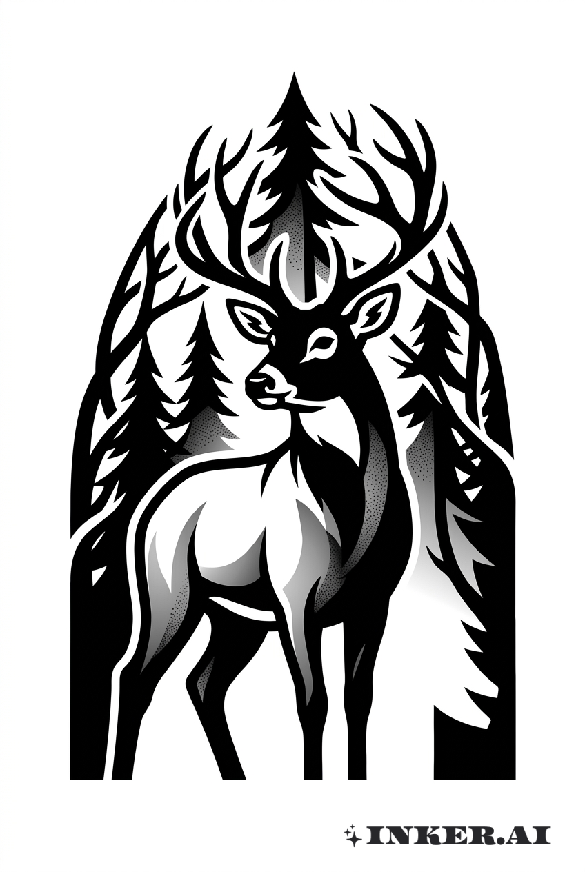 Buck in Forest Silhouette