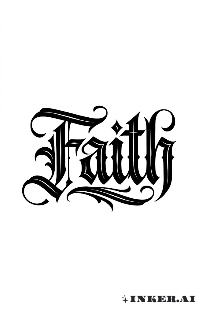 Chữ 'Faith' trong phong cách Gothic Blackwork