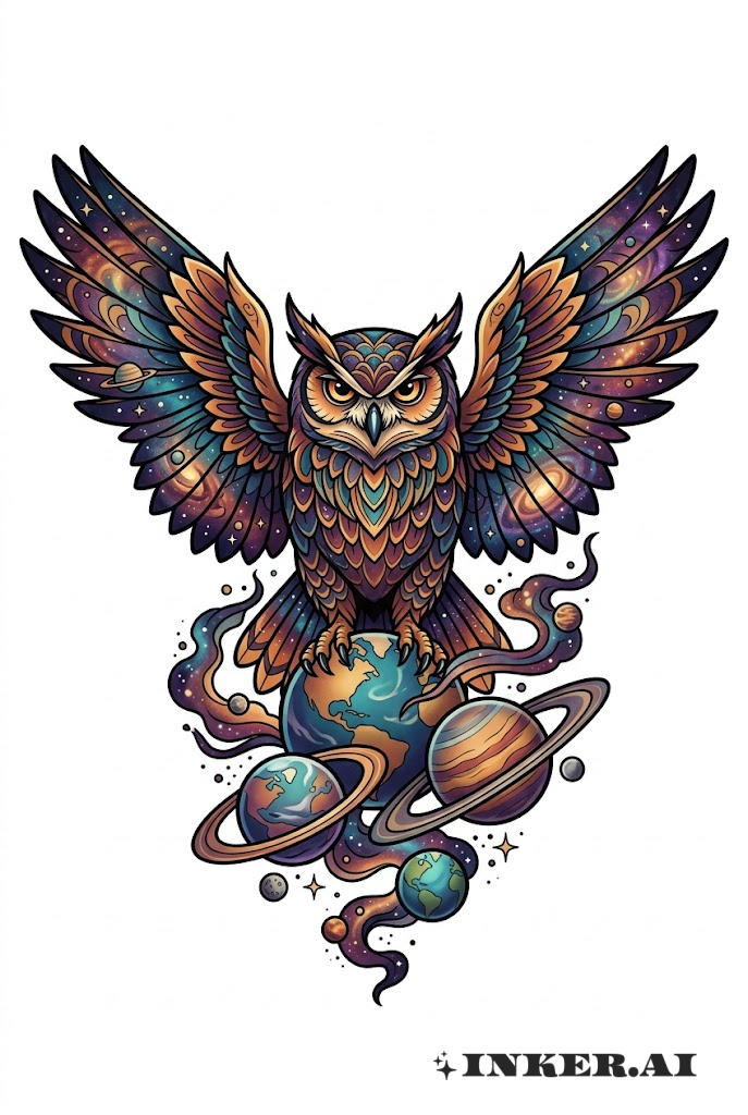 Space Owl with Planets